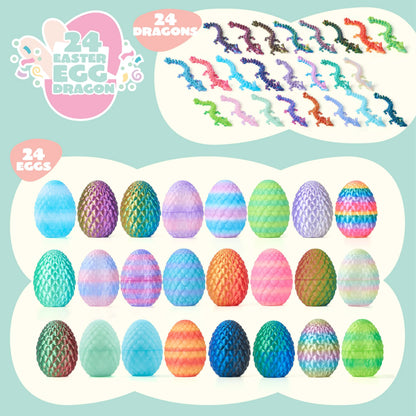 24 Pcs 3D Printed Articulated Dragon Eggs for Easter Party, Egg Hunt & Classroom Prizes