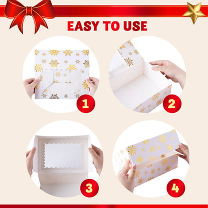 24 Pcs Gold Foil Christmas Cookie Boxes with Windows, 9" x 6.2" x 3"