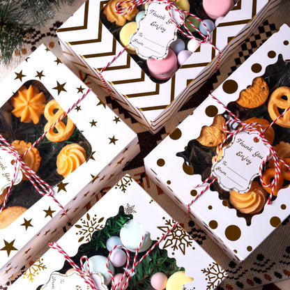 24 Pcs Gold Foil Christmas Cookie Boxes with Windows, 9" x 6.2" x 3"