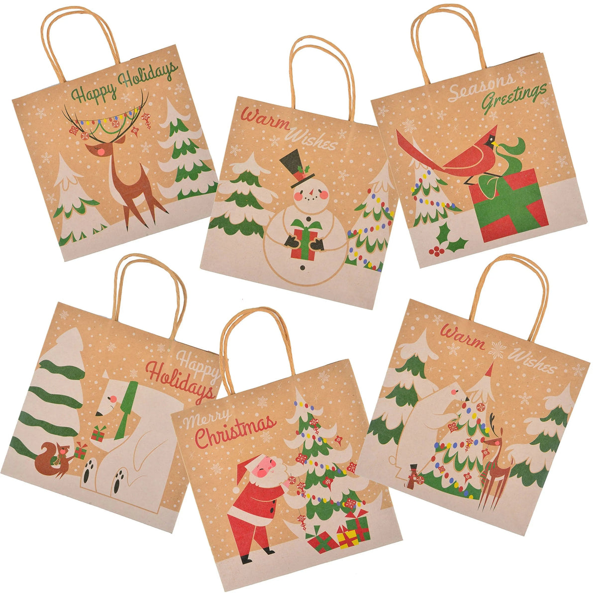 24 Pack Christmas Kraft Gift Bags with Assorted Holiday Prints