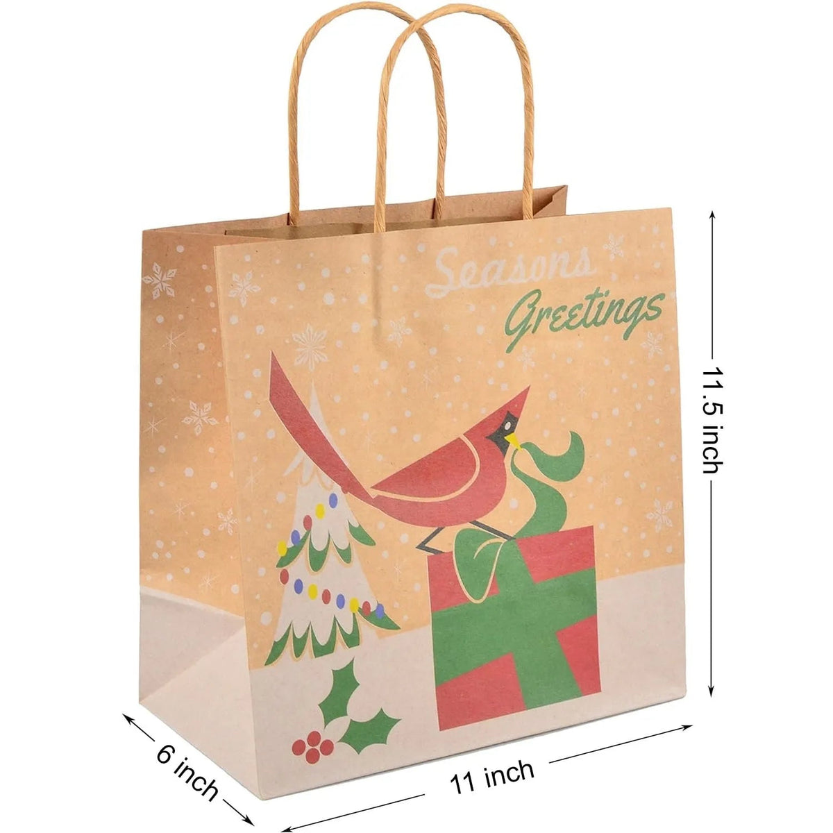 24 Pack Christmas Kraft Gift Bags with Assorted Holiday Prints