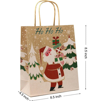 24 Pack Christmas Kraft Gift Bags with Assorted Holiday Prints