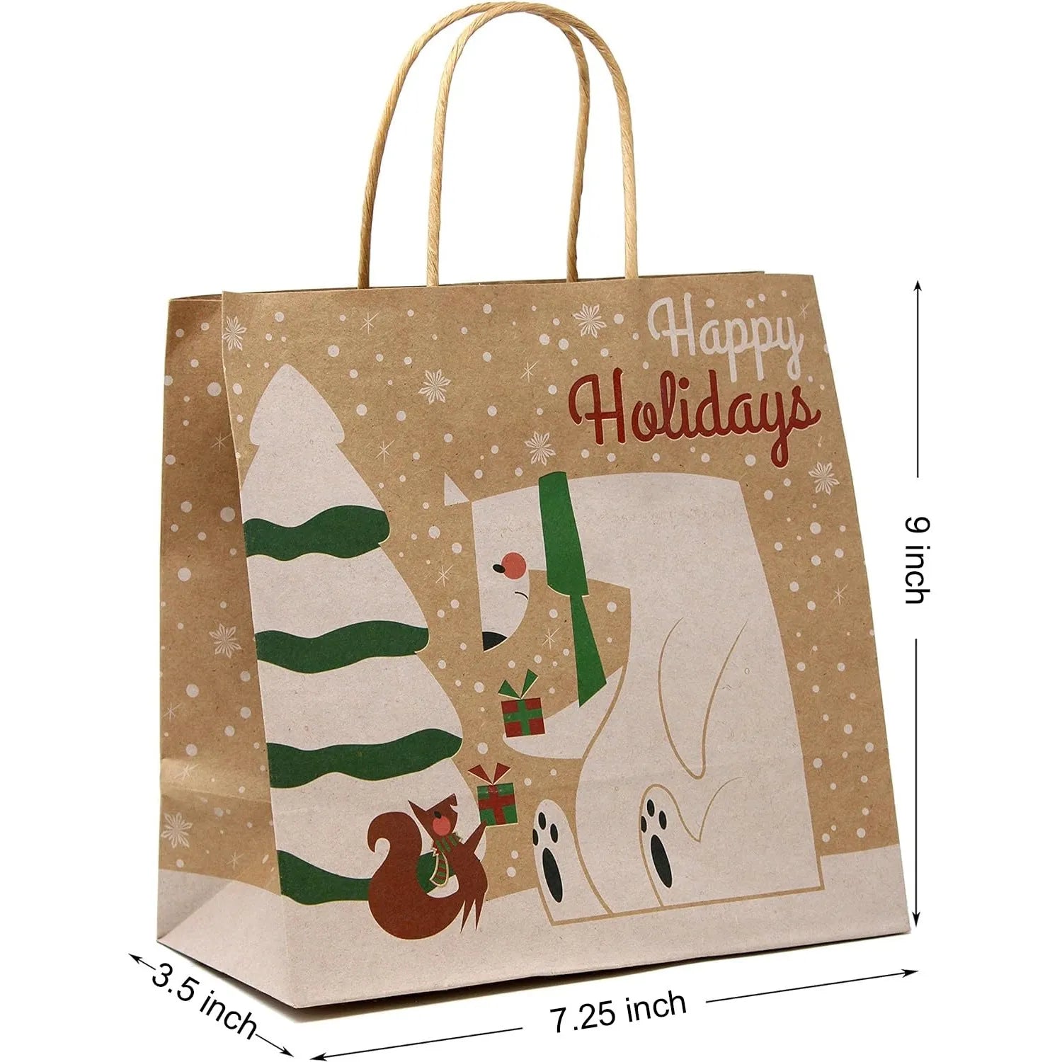 24 Pack Christmas Kraft Gift Bags with Assorted Holiday Prints