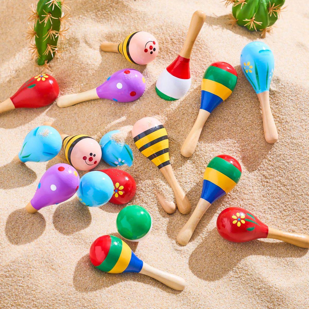 24-Pack Cinco de Mayo Mini Wooden Maracas for Kids