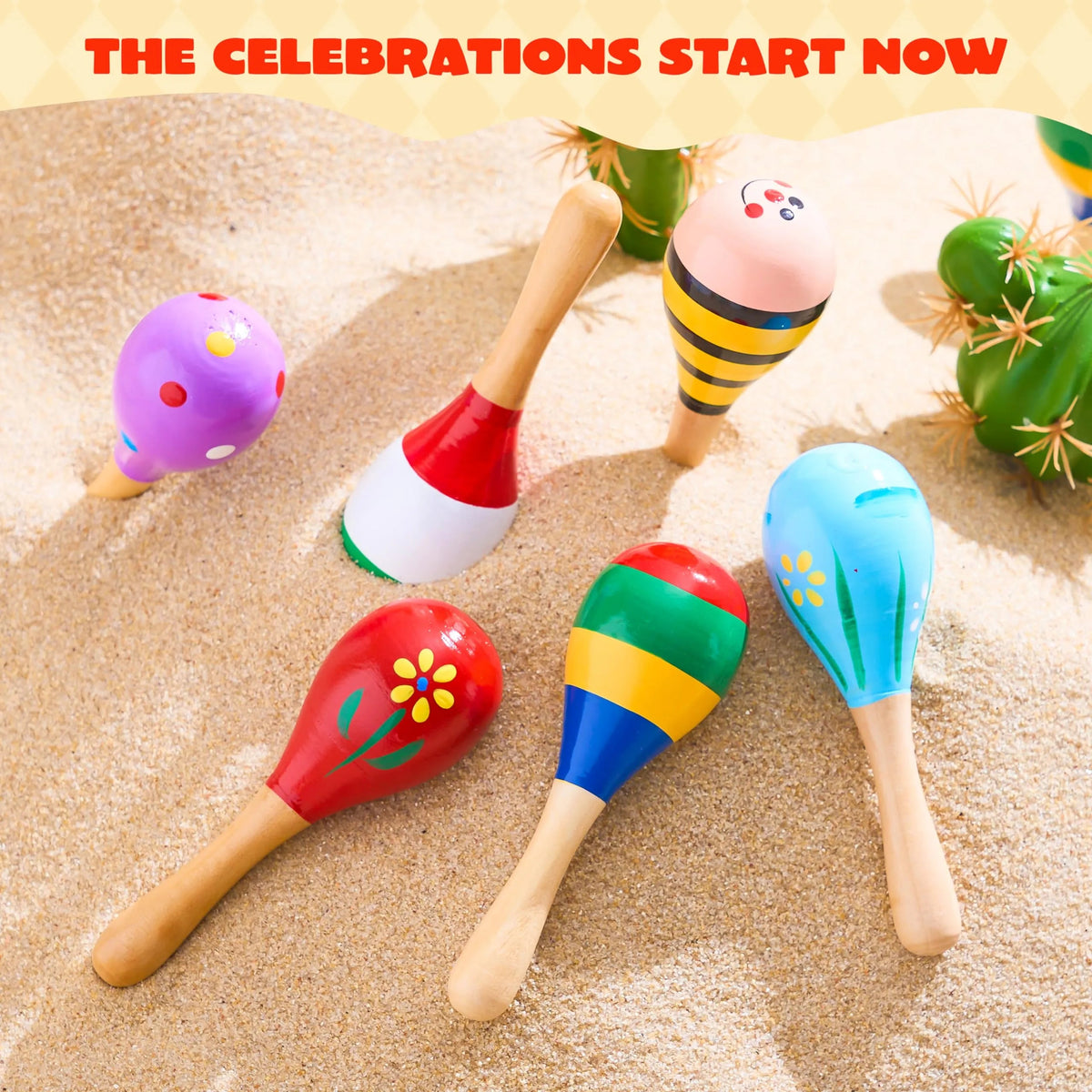 24-Pack Cinco de Mayo Mini Wooden Maracas for Kids