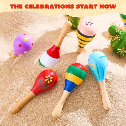 24-Pack Cinco de Mayo Mini Wooden Maracas for Kids