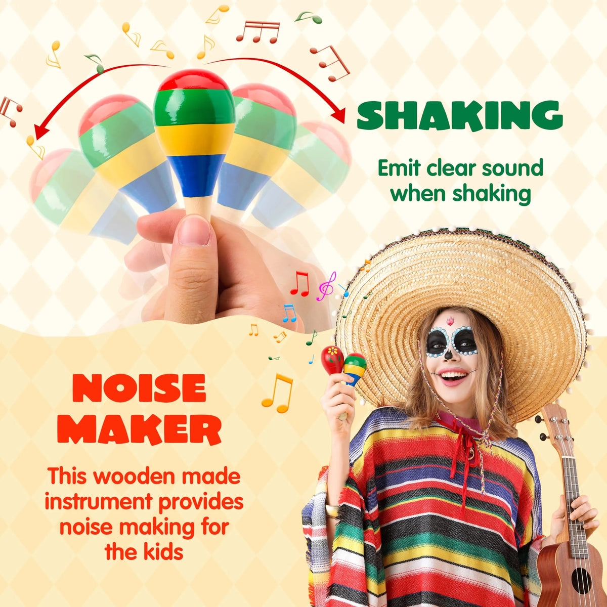 24-Pack Cinco de Mayo Mini Wooden Maracas for Kids