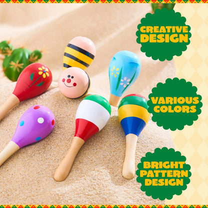 24-Pack Cinco de Mayo Mini Wooden Maracas for Kids