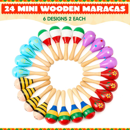 24-Pack Cinco de Mayo Mini Wooden Maracas for Kids