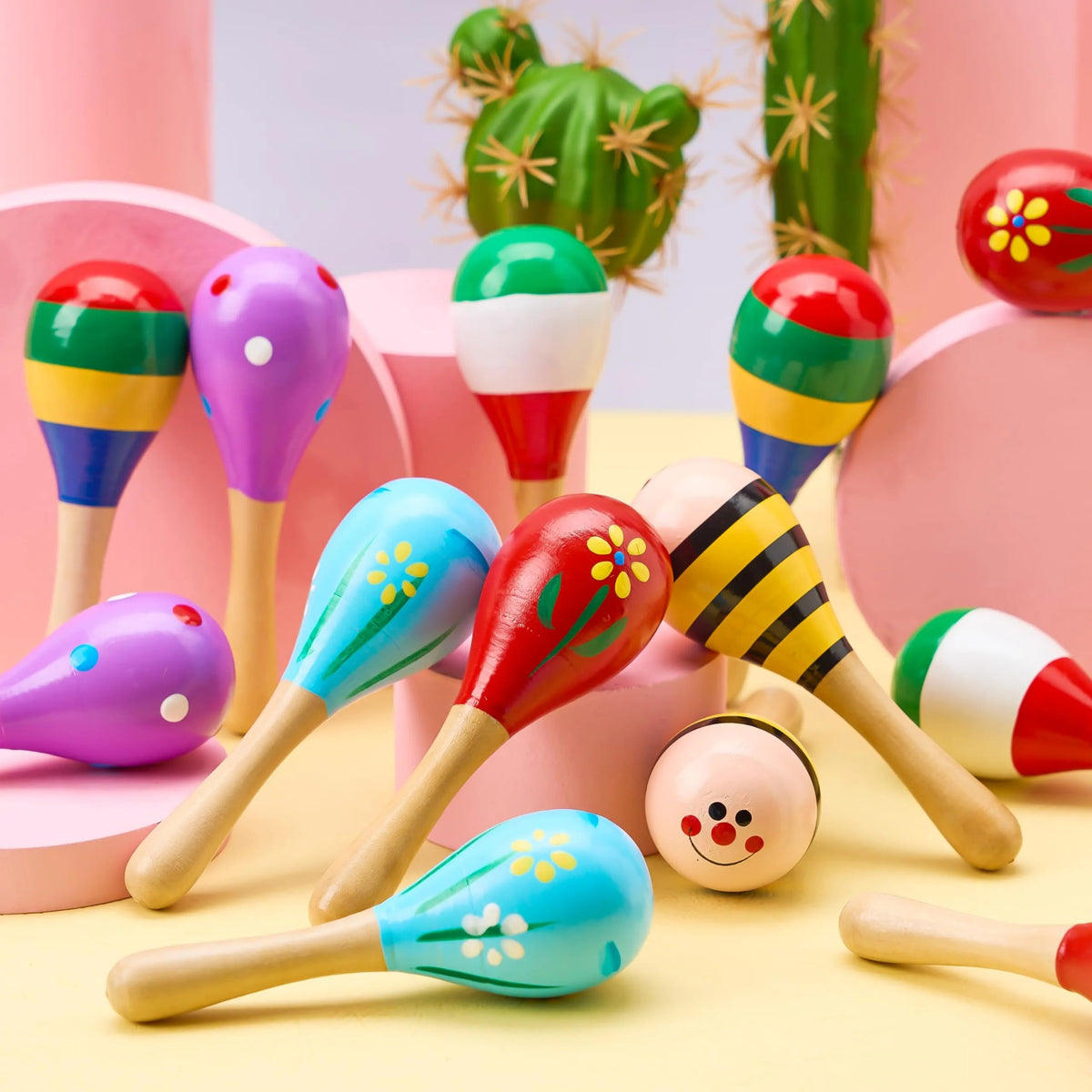 24-Pack Cinco de Mayo Mini Wooden Maracas for Kids