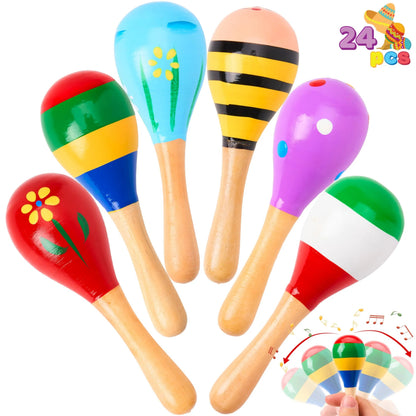 24-Pack Cinco de Mayo Mini Wooden Maracas for Kids