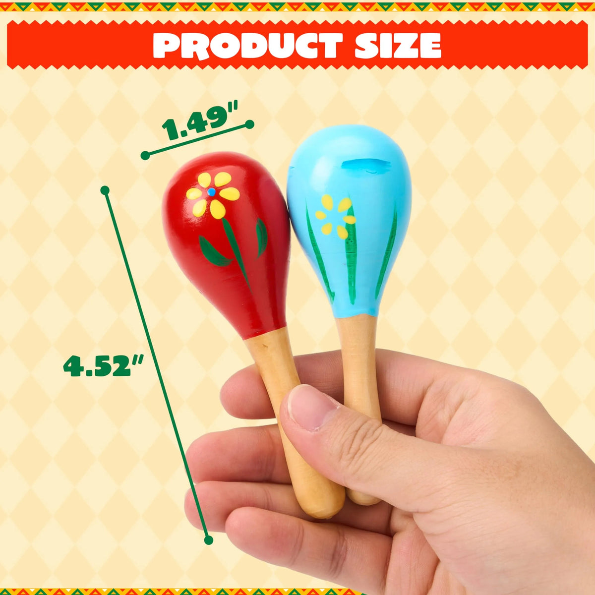 24-Pack Cinco de Mayo Mini Wooden Maracas for Kids