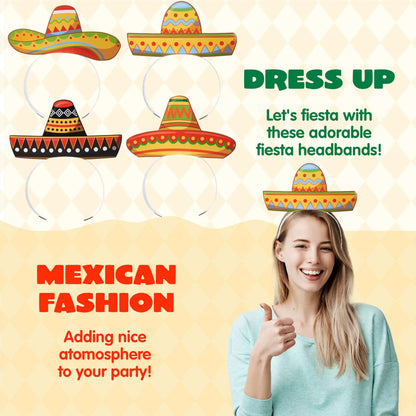 24 Cinco de Mayo Sombrero Headbands for Mexican Fiesta Party