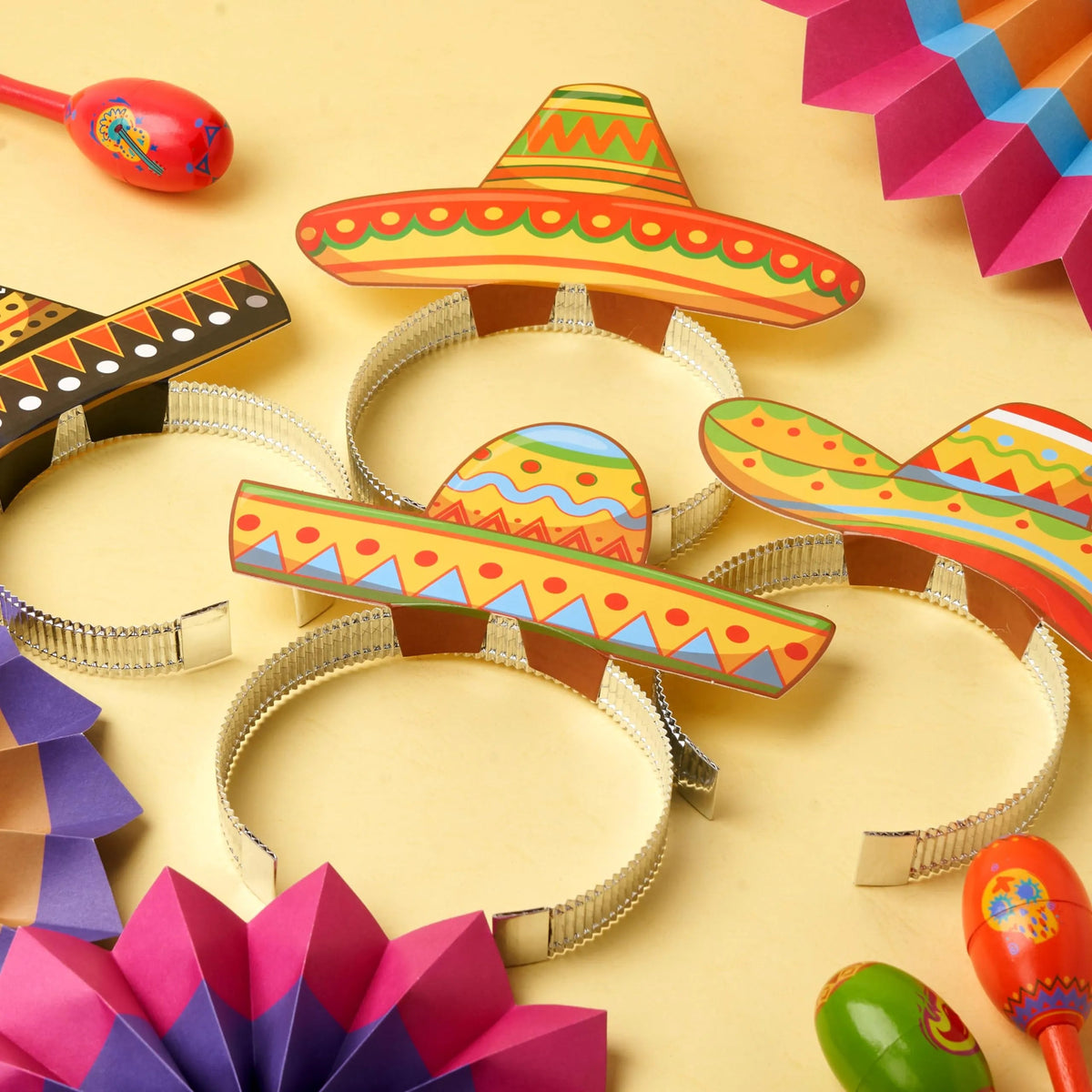 24 Cinco de Mayo Sombrero Headbands for Mexican Fiesta Party