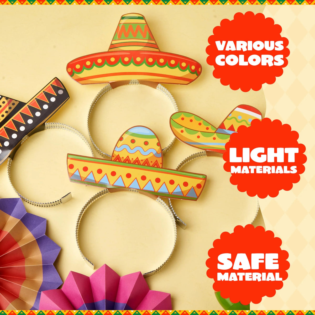 24 Cinco de Mayo Sombrero Headbands for Mexican Fiesta Party