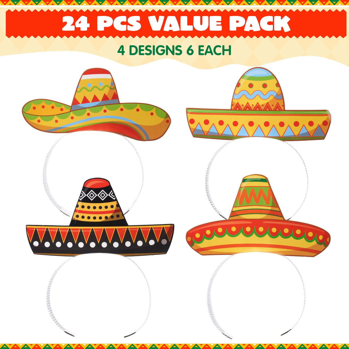 24 Cinco de Mayo Sombrero Headbands for Mexican Fiesta Party