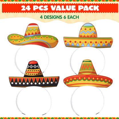 24 Cinco de Mayo Sombrero Headbands for Mexican Fiesta Party