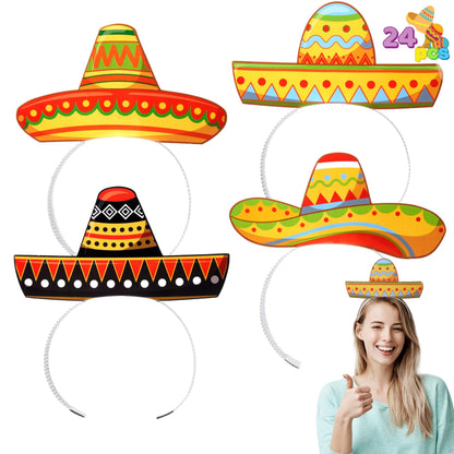 24 Cinco de Mayo Sombrero Headbands for Mexican Fiesta Party