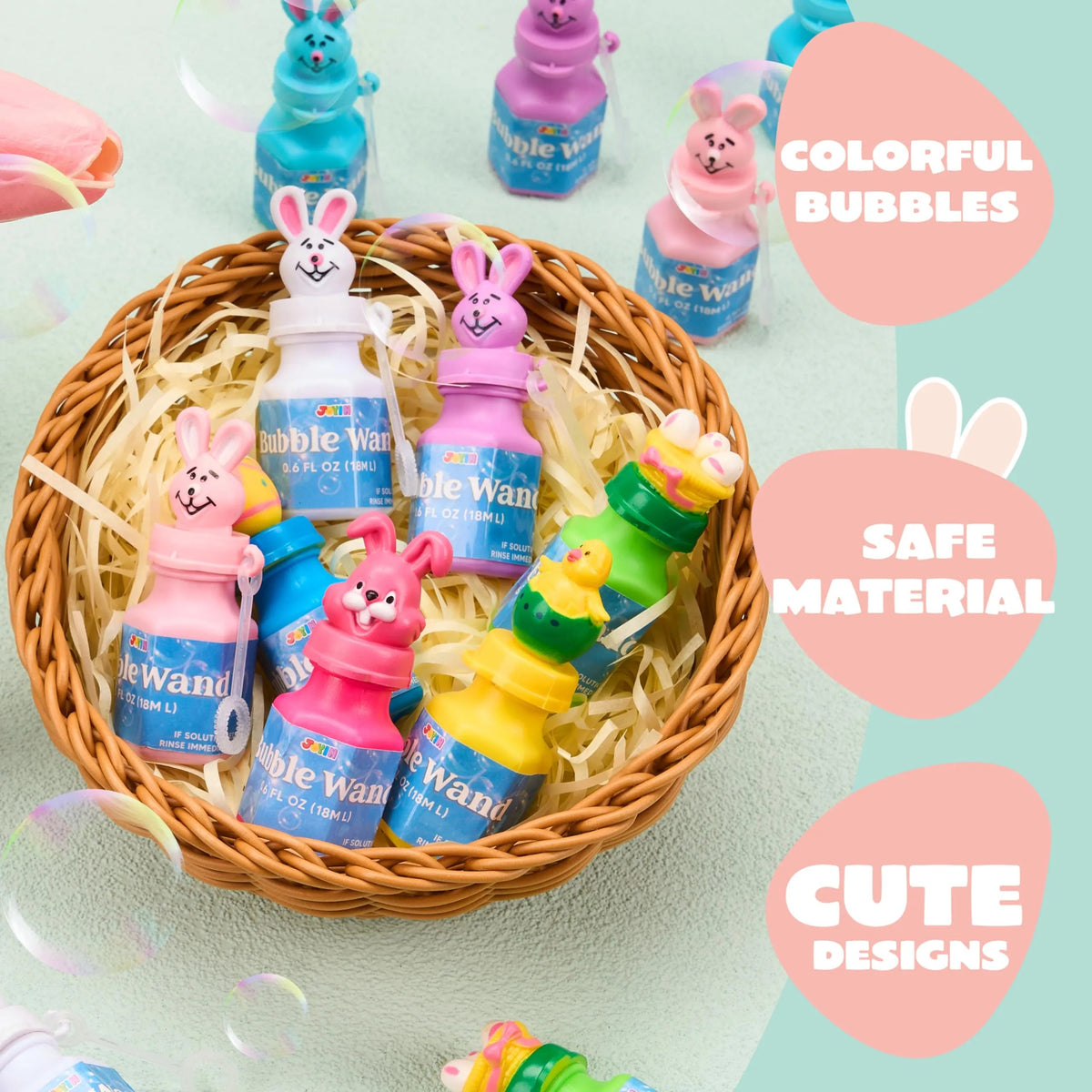 24-Pack Easter Bubble Wands - 8 Designs Featuring Animal and Easter Egg Characters