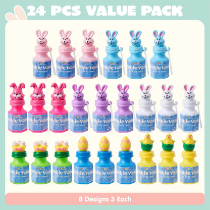 24-Pack Easter Bubble Wands - 8 Designs Featuring Animal and Easter Egg Characters