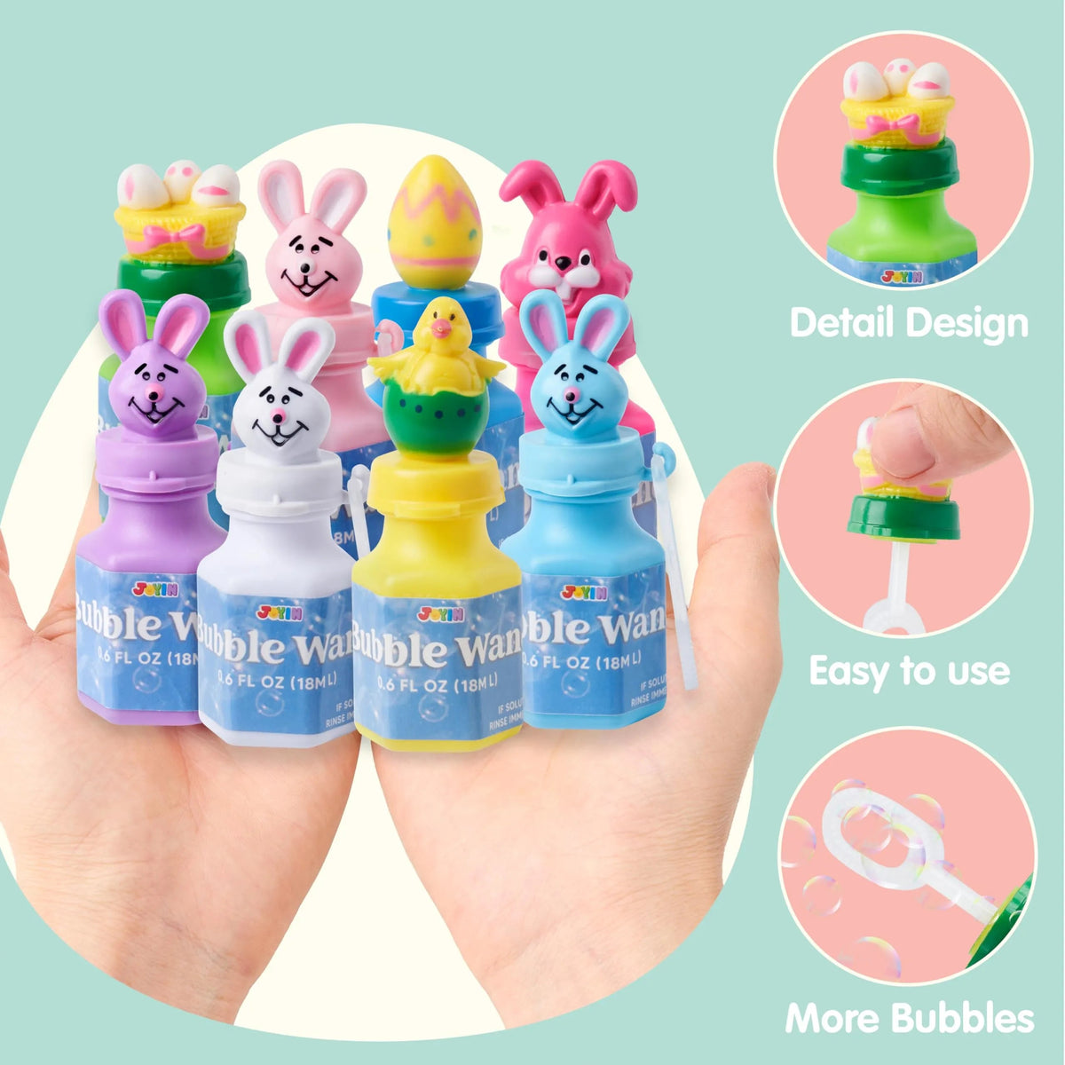 24-Pack Easter Bubble Wands - 8 Designs Featuring Animal and Easter Egg Characters