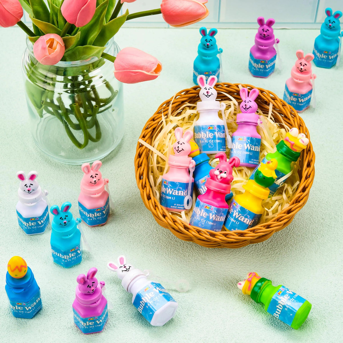 24-Pack Easter Bubble Wands - 8 Designs Featuring Animal and Easter Egg Characters