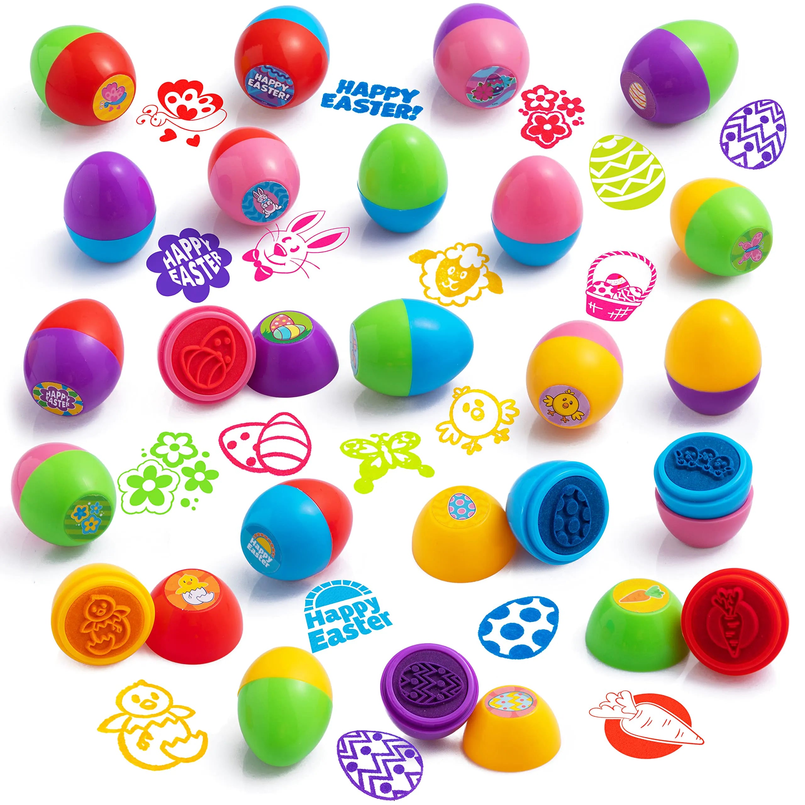 24 Easter Egg Stampers for Egg Hunt, Party Favors, and Classroom Prizes