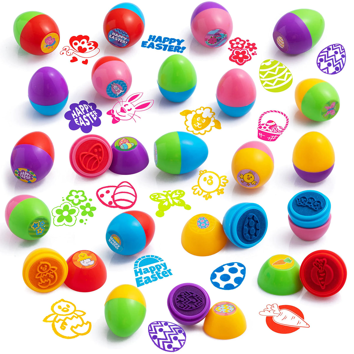 24 Easter Egg Stampers for Egg Hunt, Party Favors, and Classroom Prizes