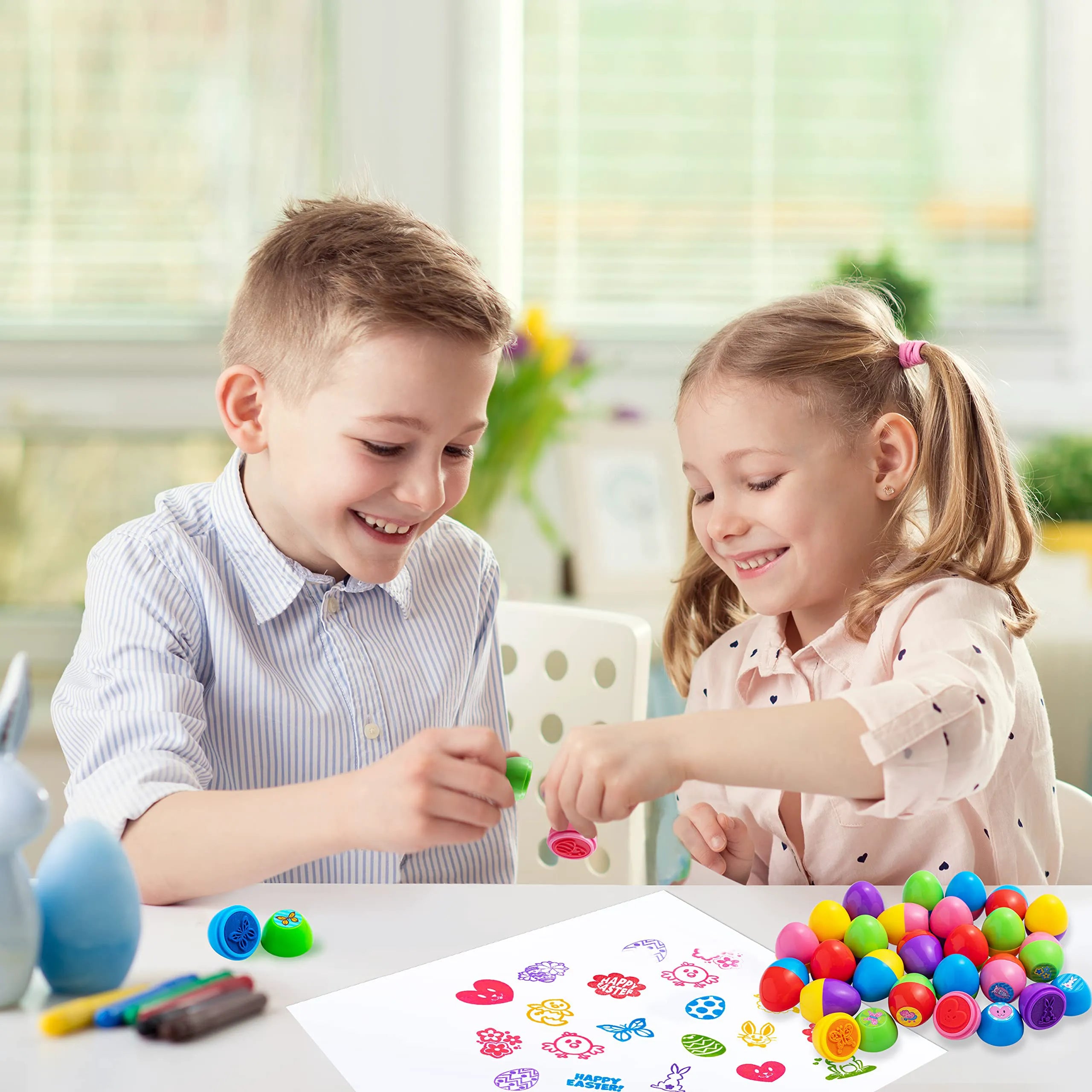 24 Easter Egg Stampers for Egg Hunt, Party Favors, and Classroom Prizes