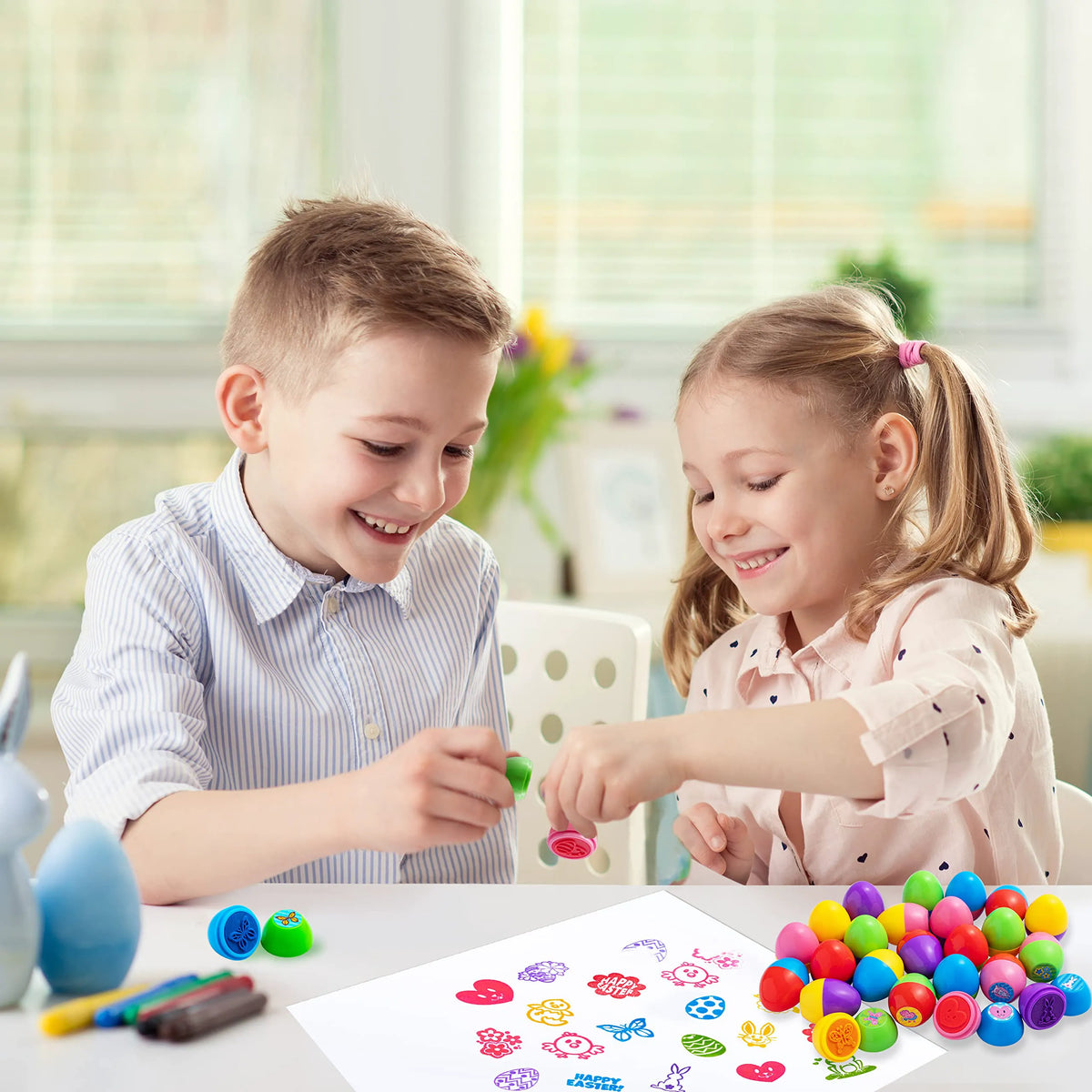 24 Easter Egg Stampers for Egg Hunt, Party Favors, and Classroom Prizes