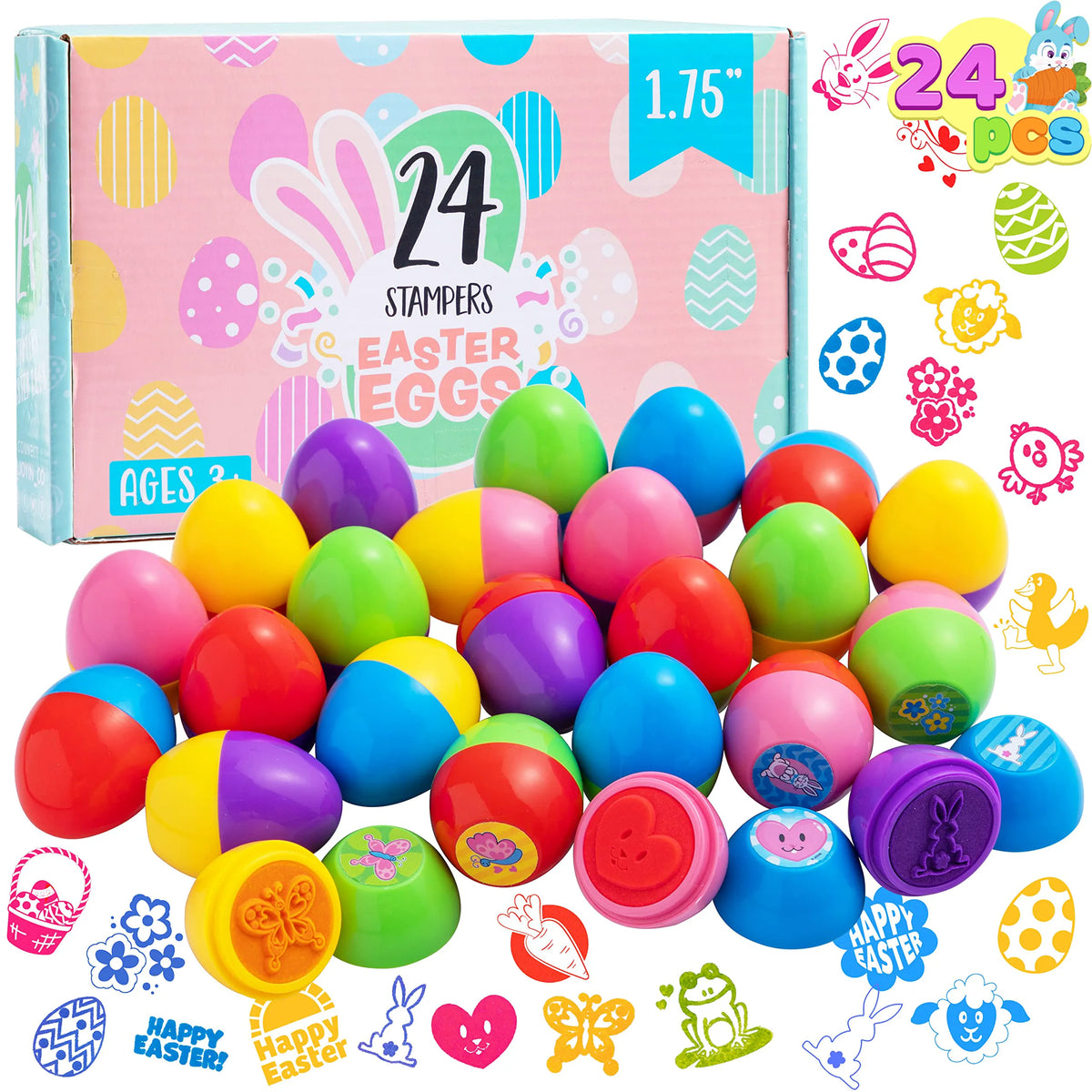 24 Easter Egg Stampers for Egg Hunt, Party Favors, and Classroom Prizes