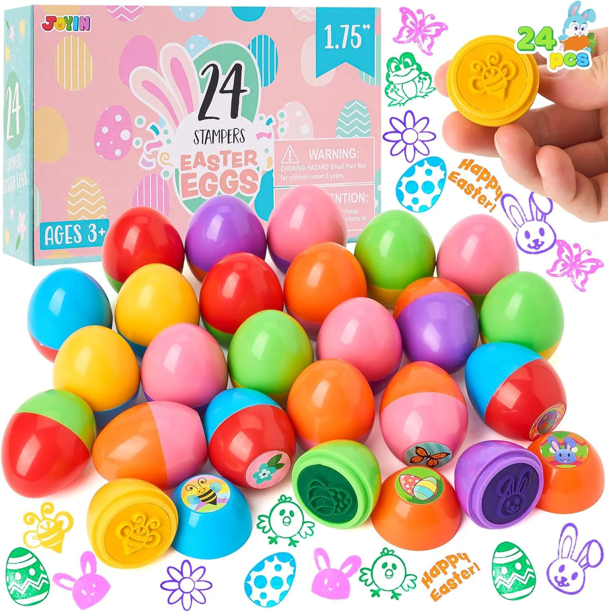 24 Easter Egg Stampers for Egg Hunt, Party Favors, and Classroom Prizes