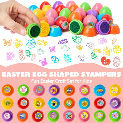24 Easter Egg Stampers for Egg Hunt, Party Favors, and Classroom Prizes