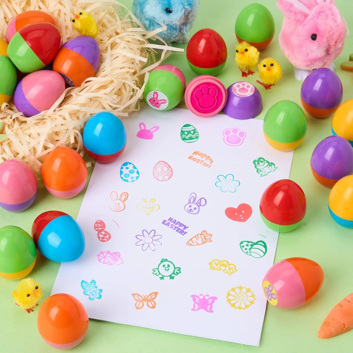 24 Easter Egg Stampers for Egg Hunt, Party Favors, and Classroom Prizes