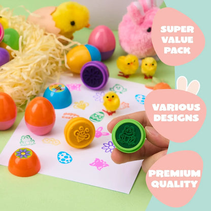 24 Easter Egg Stampers for Egg Hunt, Party Favors, and Classroom Prizes