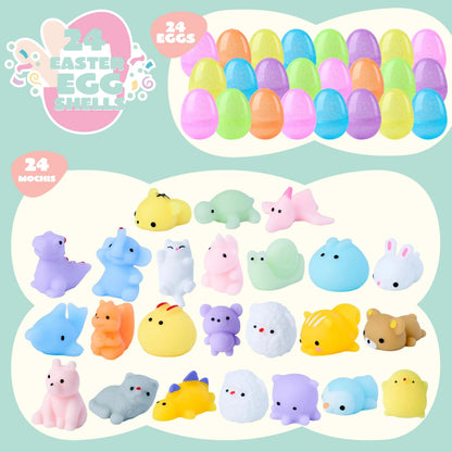 24-Pack Easter Glitter Transparent Prefilled Eggs with Mochi for Egg Hunt