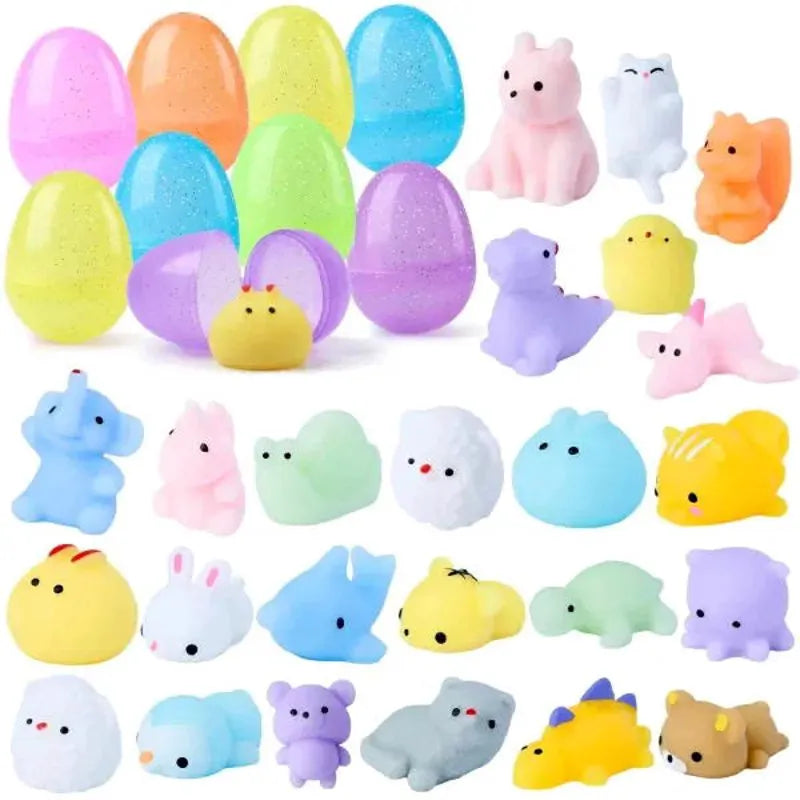 24-Pack Easter Glitter Transparent Prefilled Eggs with Mochi for Egg Hunt