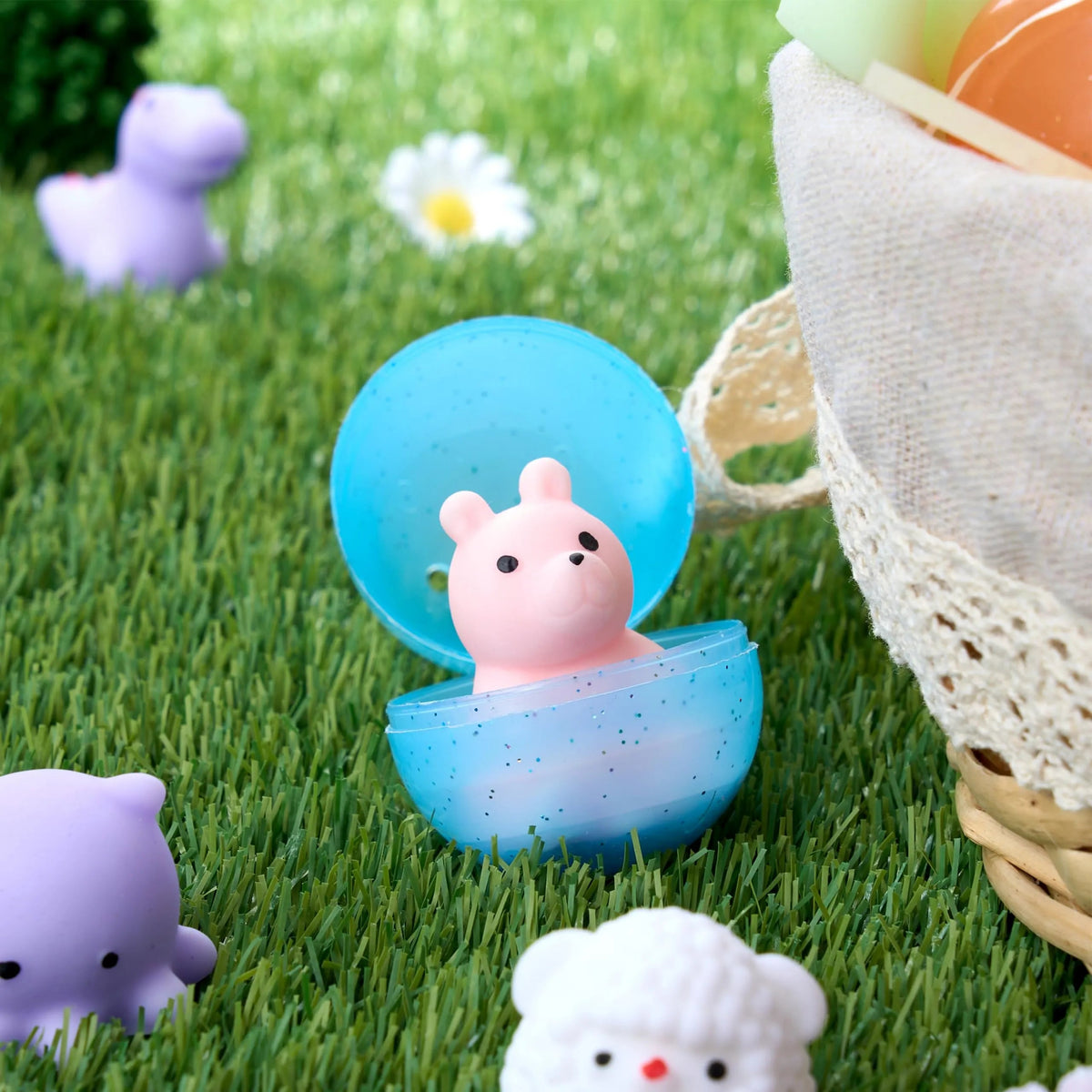 24-Pack Easter Glitter Transparent Prefilled Eggs with Mochi for Egg Hunt