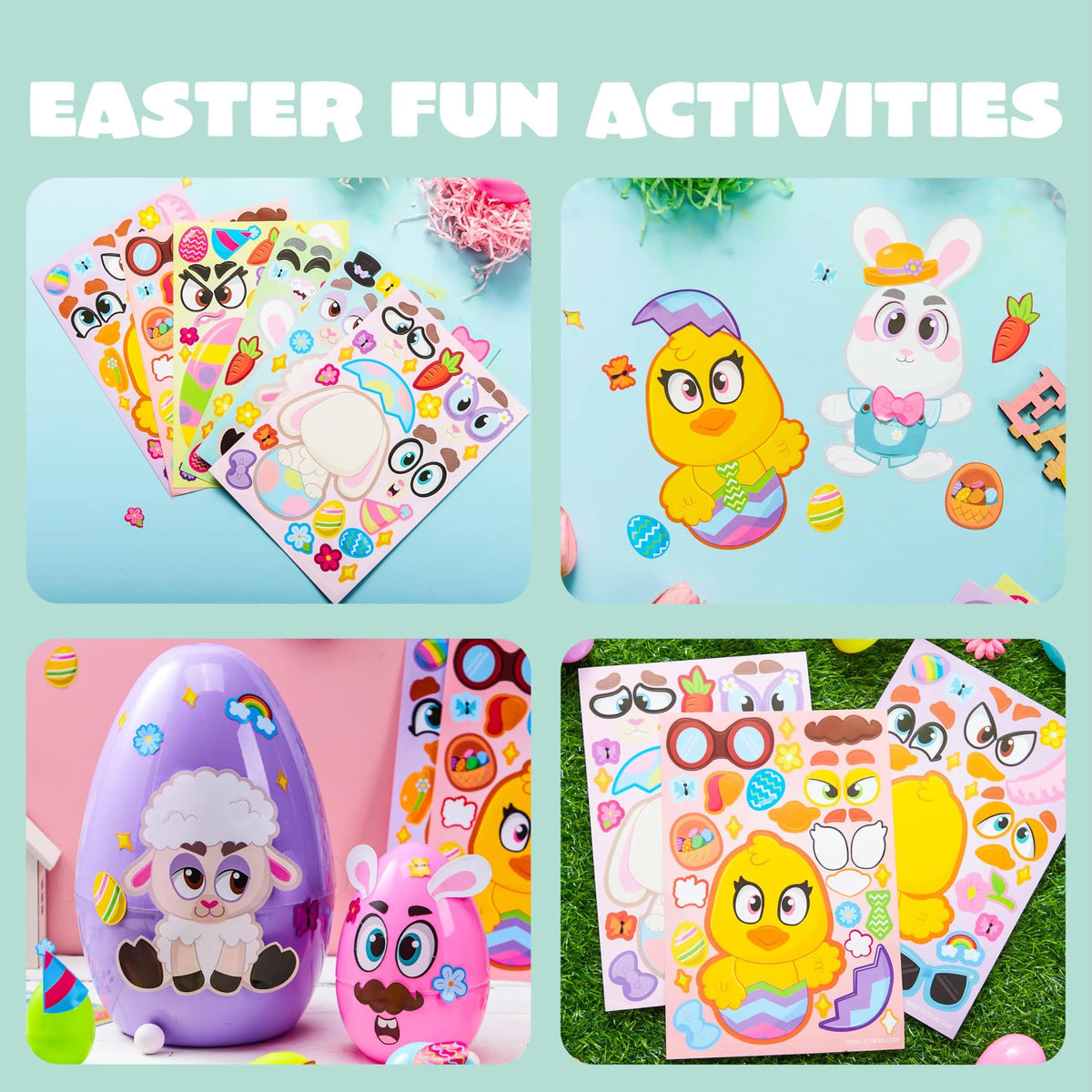 24Pcs Easter Make a Face Stickers with Chick, Bunny, Sheep, and Egg Patterns