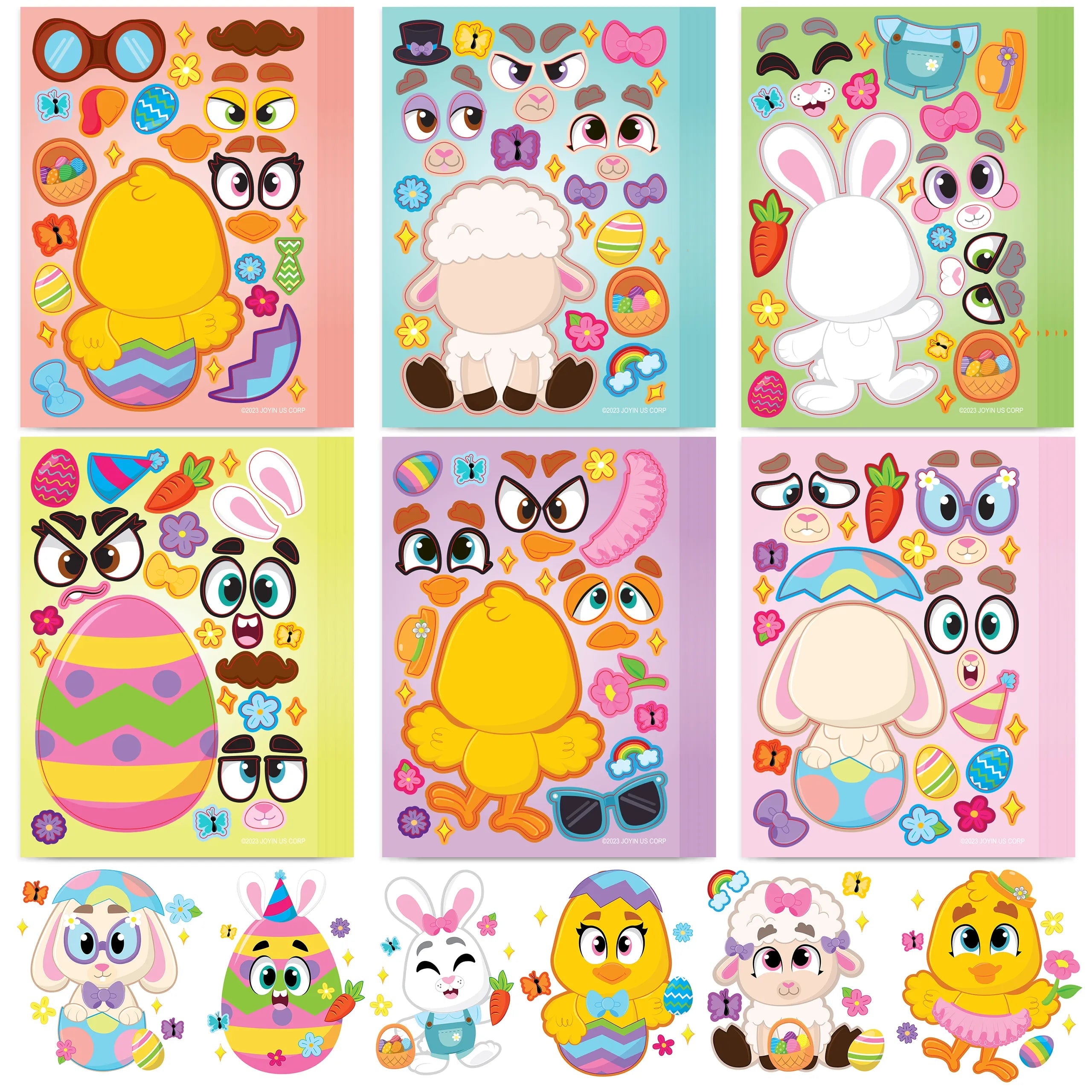 24Pcs Easter Make a Face Stickers with Chick, Bunny, Sheep, and Egg Patterns
