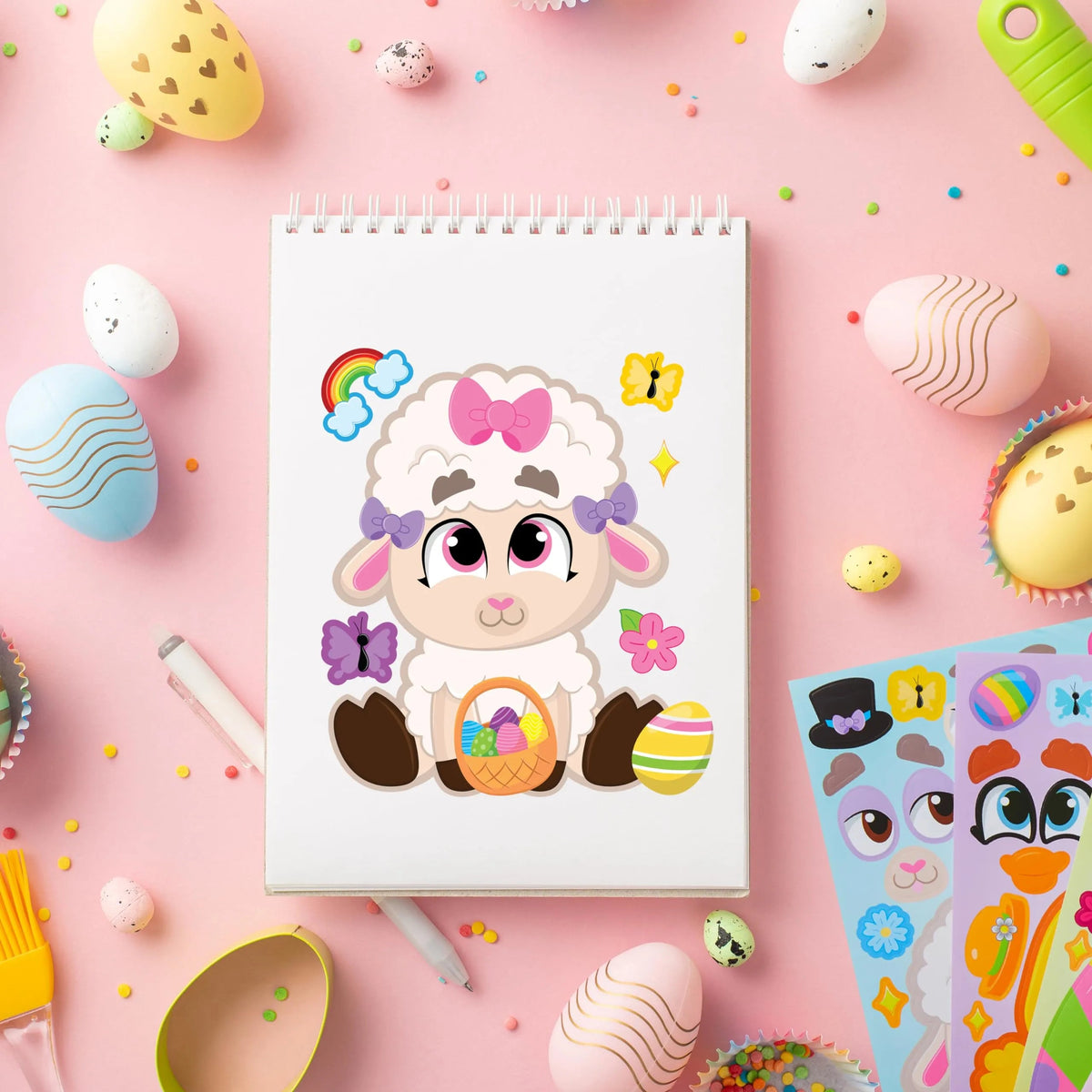 24Pcs Easter Make a Face Stickers with Chick, Bunny, Sheep, and Egg Patterns