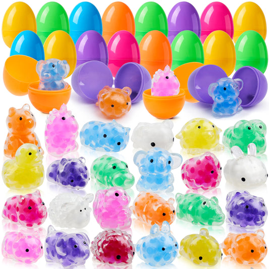 24 Pack Easter Prefilled Eggs with Mochi Squishy Toys for Egg Hunt