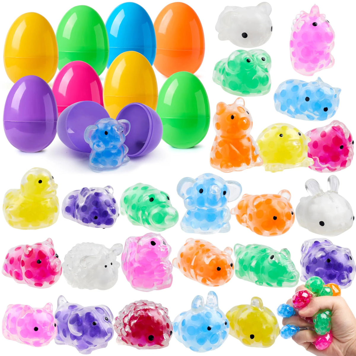 24 Pack Easter Prefilled Eggs with Mochi Squishy Toys for Egg Hunt