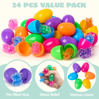 24 Pack Easter Prefilled Eggs with Mochi Squishy Toys for Egg Hunt