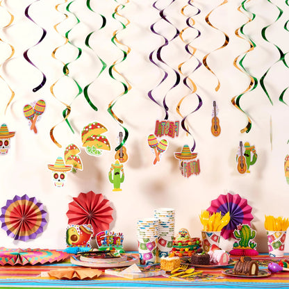 24-Pack Mexican Fiesta Hanging Swirl Decorations for Taco Bar Party
