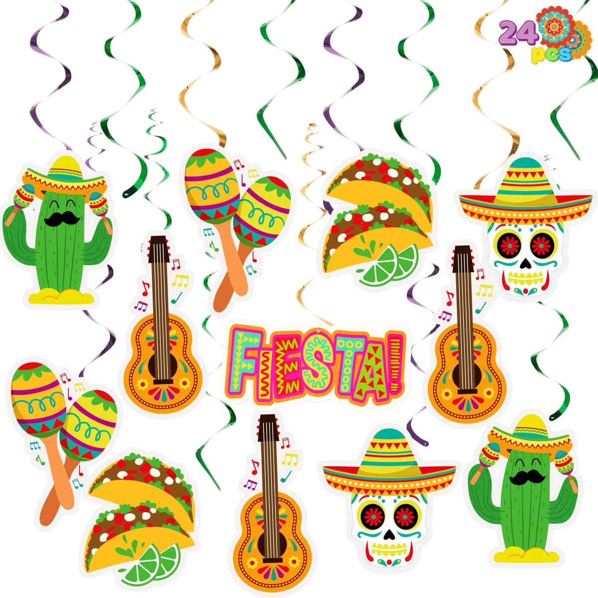24-Pack Mexican Fiesta Hanging Swirl Decorations for Taco Bar Party