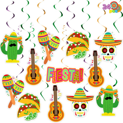 24-Pack Mexican Fiesta Hanging Swirl Decorations for Taco Bar Party