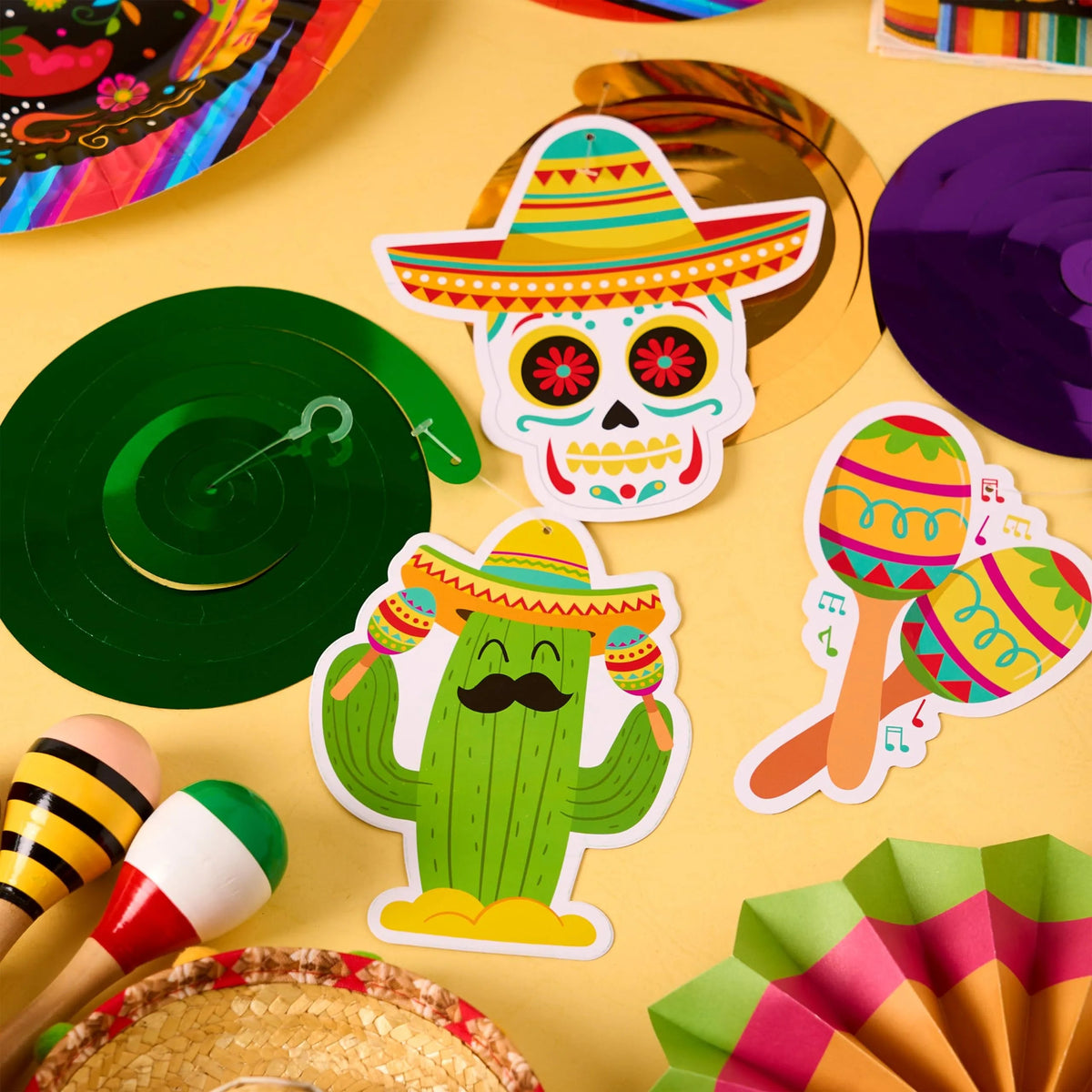 24-Pack Mexican Fiesta Hanging Swirl Decorations for Taco Bar Party