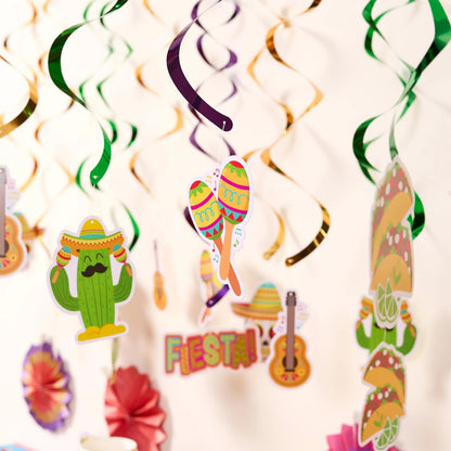 24-Pack Mexican Fiesta Hanging Swirl Decorations for Taco Bar Party