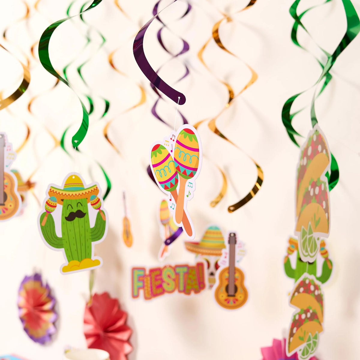 24-Pack Mexican Fiesta Hanging Swirl Decorations for Taco Bar Party